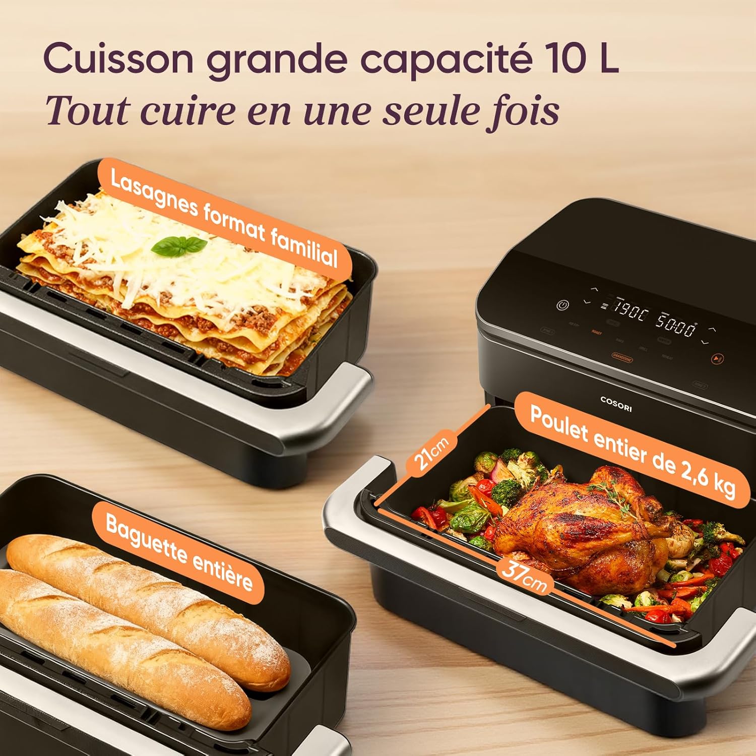 Air Fryer 10L Twinfry, Friteuse sans Huile Double Résistance, 5-en-1, Noir
