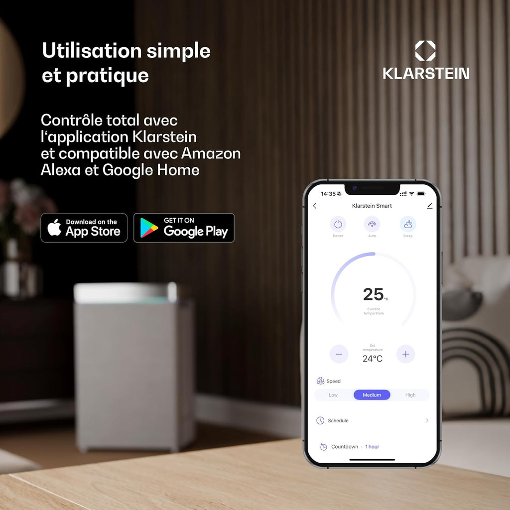 Kraftwerk Smart 12K Climatiseur Mobile - 12,000 BTU, WiFi & App Control, Ventilation 3 Niveaux