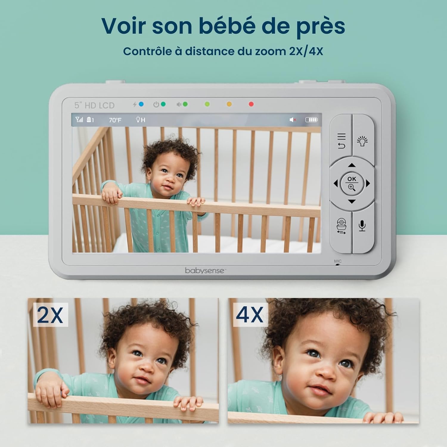 Moniteur HD Vidéo pour Bébé - Babyphone avec Écran Divisé 5“ et 2 Caméras 720p