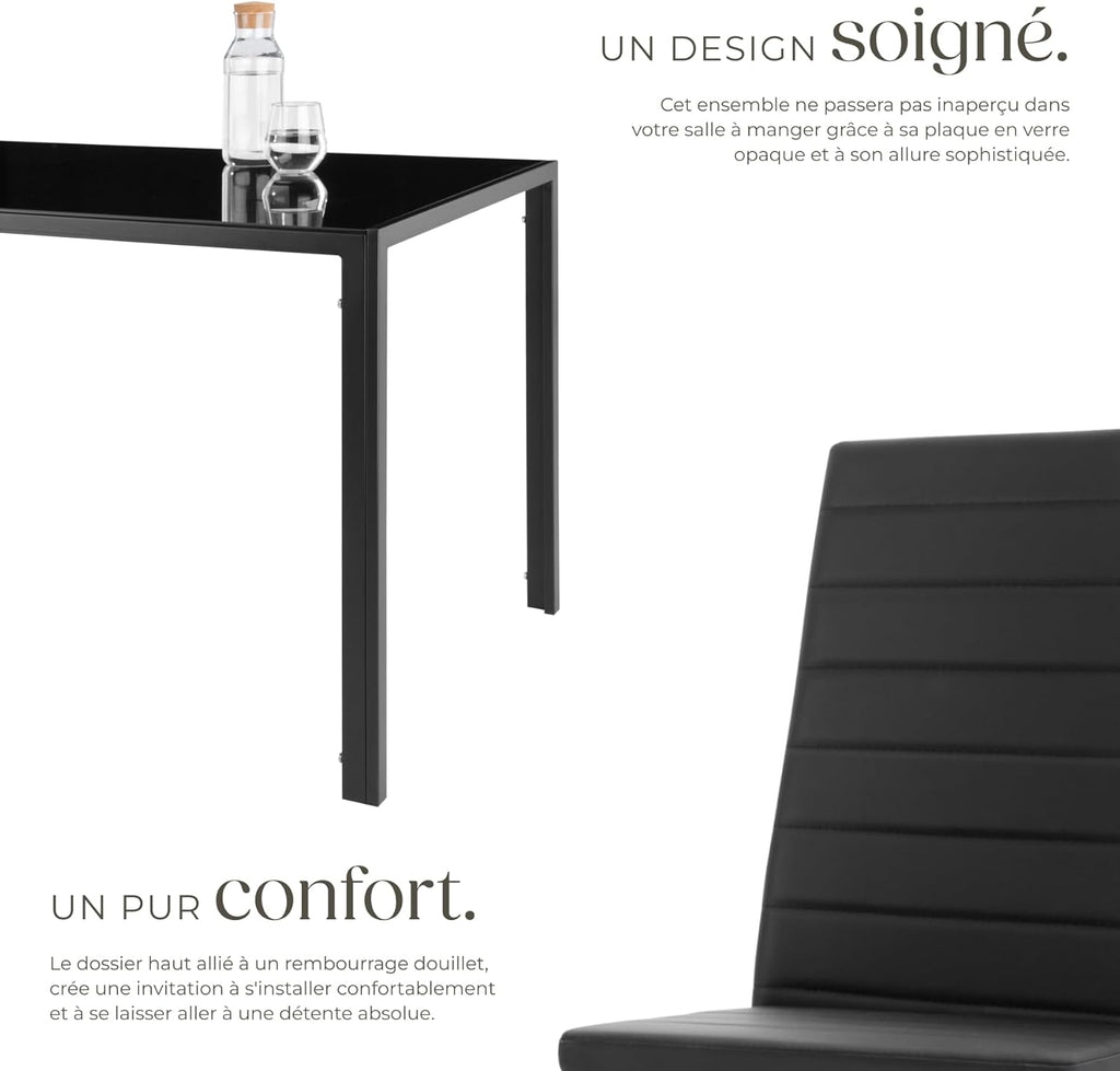 Ensemble Table Salle à Manger avec 4 Chaises Design - Noir