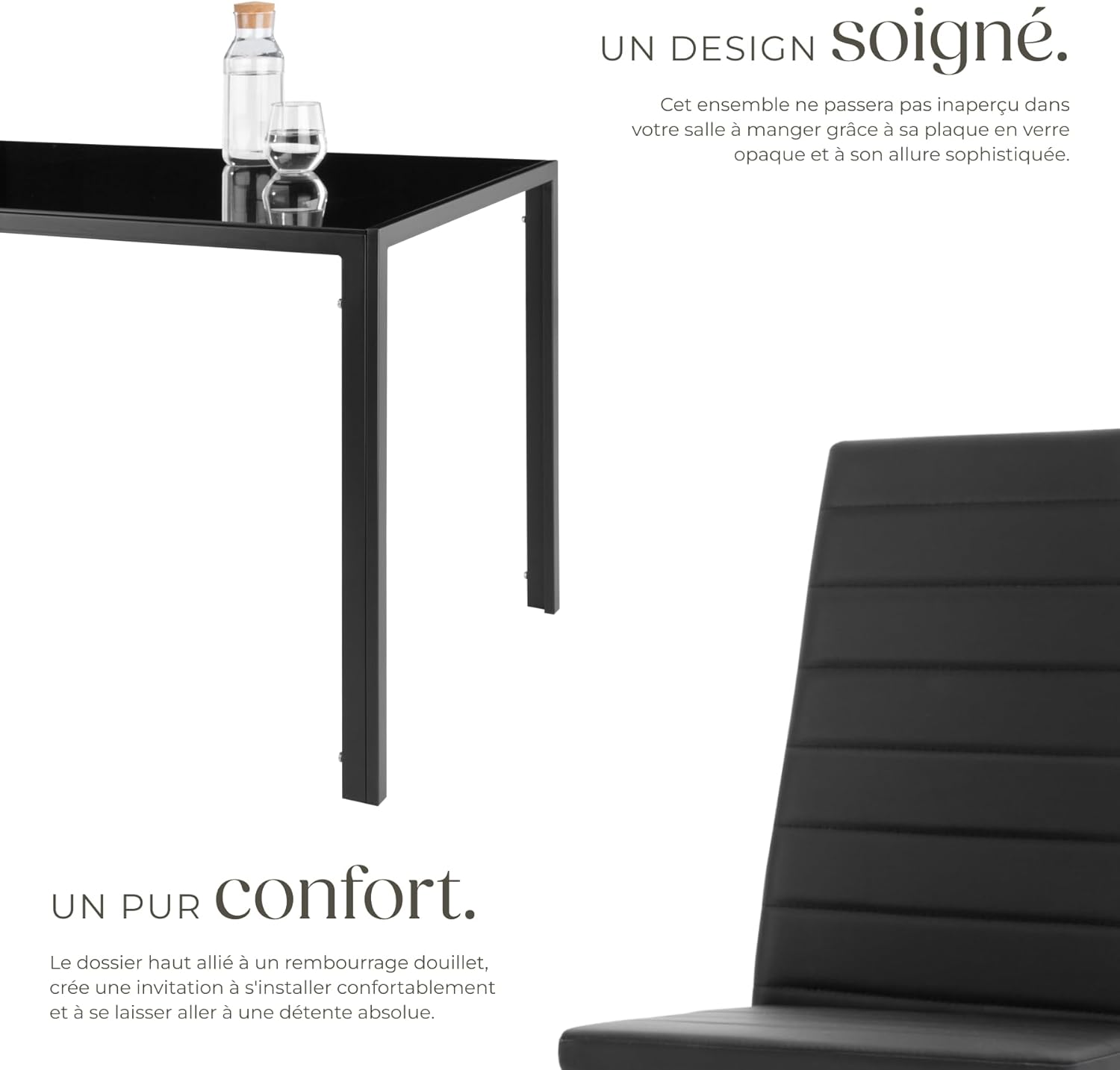 Ensemble Table Salle à Manger avec 4 Chaises Design - Noir