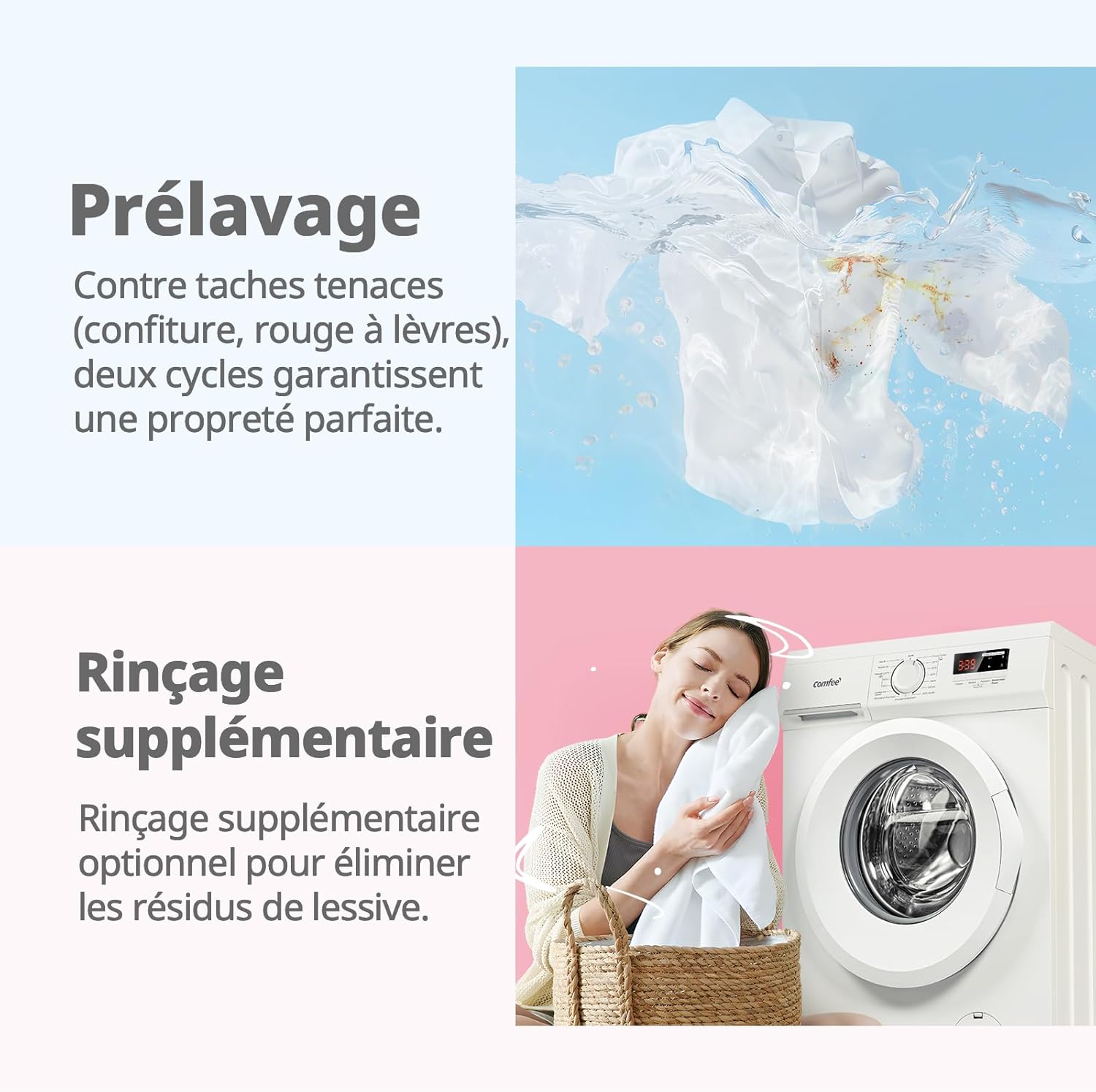 CFE12EW80/W-FR Lave-linge frontal 8KG, 15 Programmes, Prélavage, Blanc
