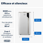 Pinguino PAC EX93 Climatiseur mobile, avec tuyau d'échappement, 3 vitesses de ventilation