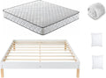 Matelas 2 Personnes 140x190CM avec 2xOreillers et Couette et Cadre de lit en Bois, Epaisseur 14CM