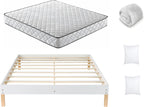 Matelas 2 Personnes 140x190CM avec 2xOreillers et Couette et Cadre de lit en Bois, Epaisseur 14CM