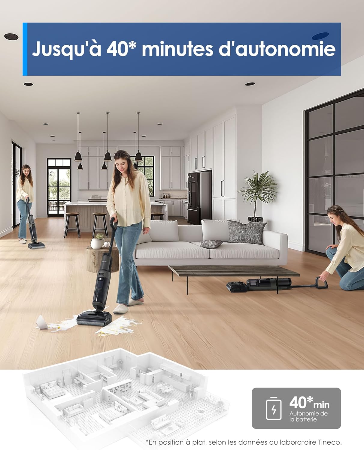 Floor One i6 Stretch Aspirateur Laveur sans Fil, Aspirateur Sec et Humide, Aspiration Puissante 20 kPa