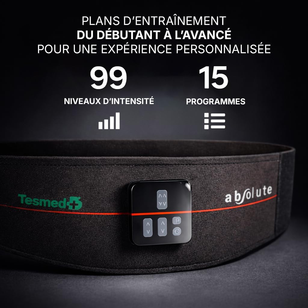 Absolute Ceinture Abdominale, electrostimulateur Musculaire Bado centraux et latéraux, Rechargeable