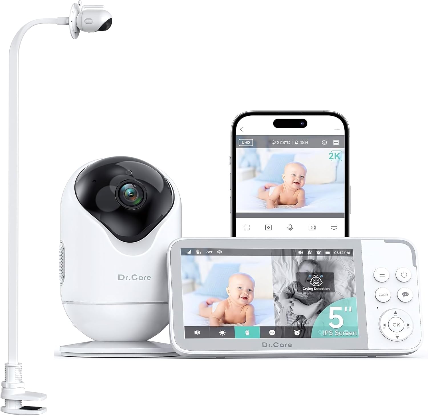 VistaView 5” Moniteur Bébé WiFi avec Support Clip - Caméra 2K HD, Contrôle Via Application
