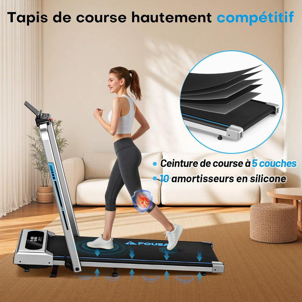 Tapis de Marche Pliable avec 12 Programmes HIIT Prédéfinis, Moteur Silencieux 2,75 CV, APP & Télécommande