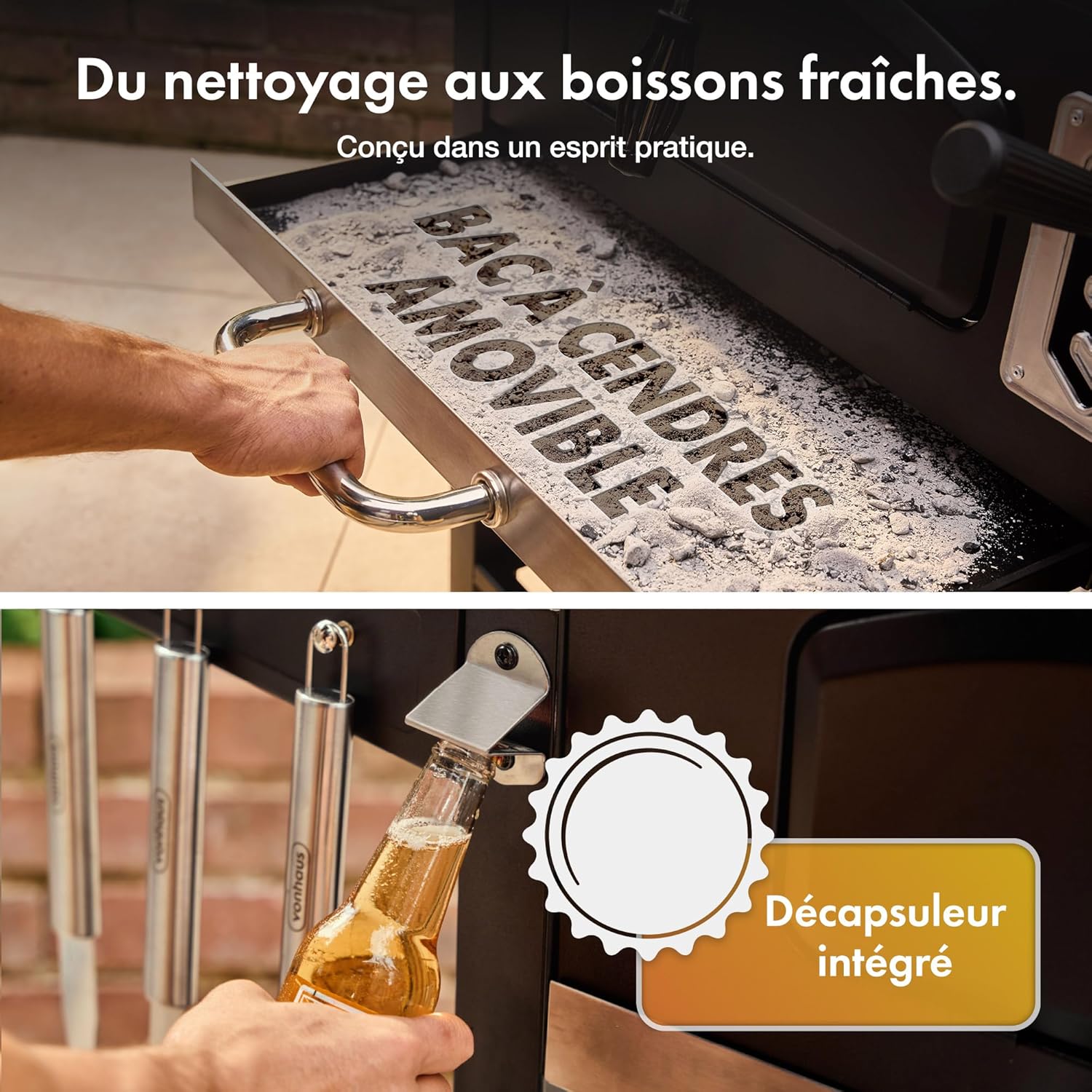 Barbecue au Charbon XL – avec Grille de Maintien au Chaud, Tablettes Rabattables, Thermomètre, Roues
