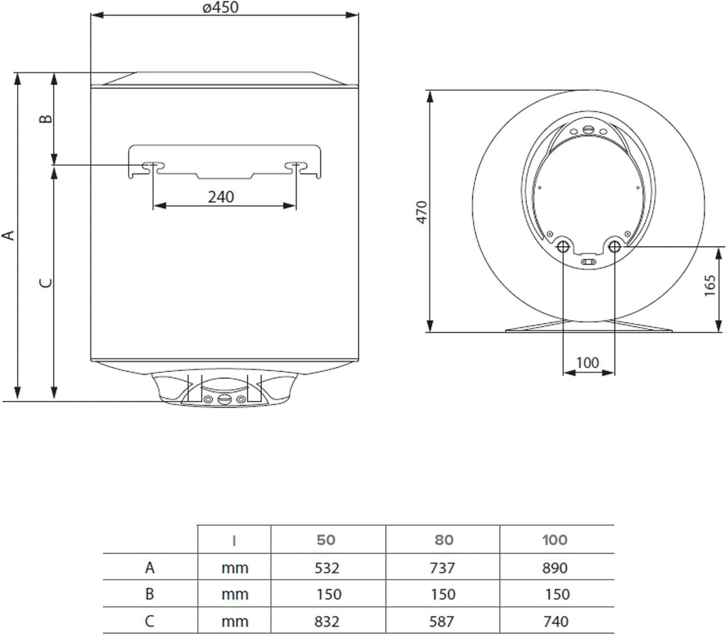PRO1 ECO 100L - Chauffe-eau Électrique Vertical Mural Ø450 mm