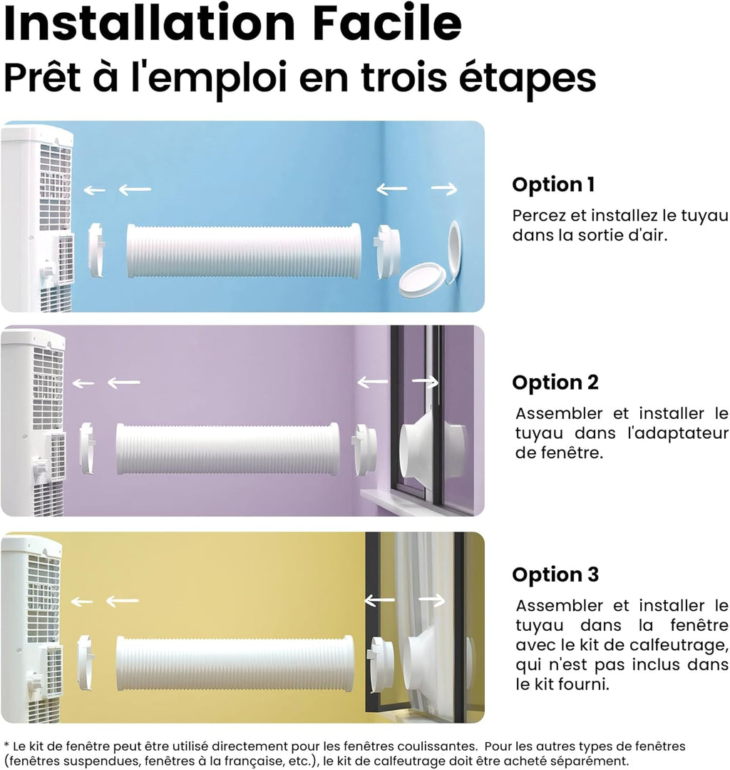 Climatiseur Mobile 9000 BTU/h 2,6kW, Contrôle APP, 3 Modes, 3 Vitesses de ventilation