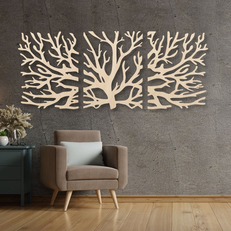 Décoration murale arbre en bois 3 panneaux branches
