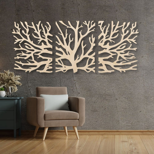 Décoration murale arbre en bois 3 panneaux branches