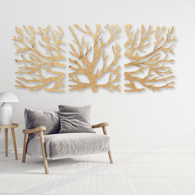 Décoration murale arbre en bois 3 panneaux branches