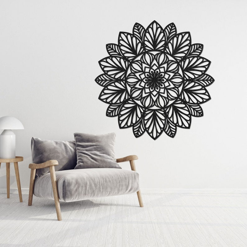 Grande décoration murale mandala en bois HDF, suspension murale