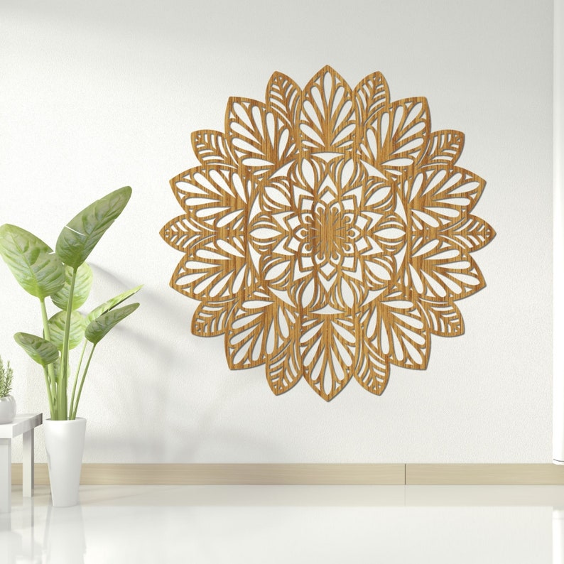 Grande décoration murale mandala en bois HDF, suspension murale