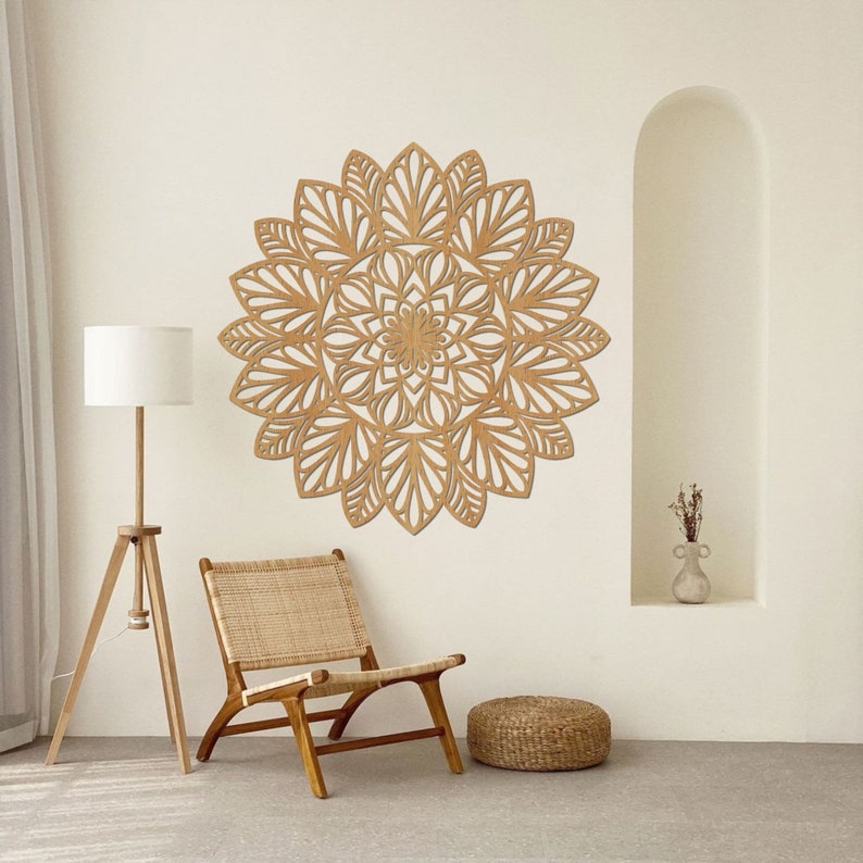 Grande décoration murale mandala en bois HDF, suspension murale