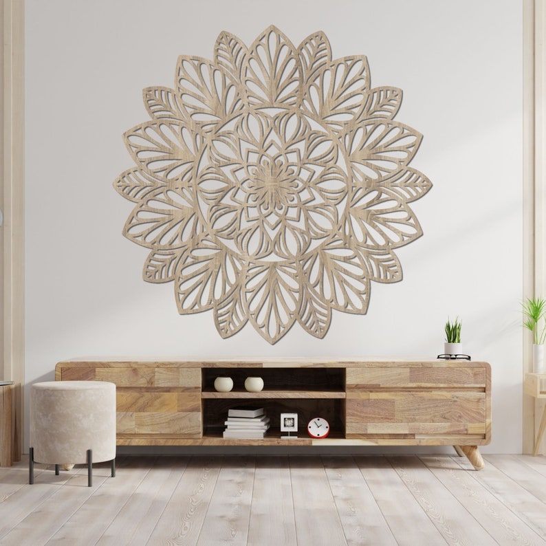 Grande décoration murale mandala en bois HDF, suspension murale