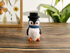 Sculpture sur bois pingouin gentleman 4x4x8 cm tilleul fait main décoration table