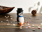 Sculpture sur bois pingouin gentleman 4x4x8 cm tilleul fait main décoration table
