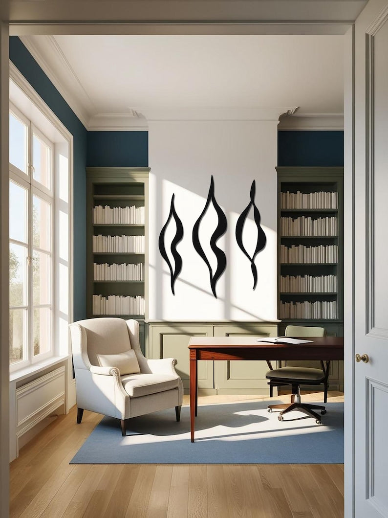 Ensemble de 3 panneaux de décoration murale en bois, lignes géométriques abstraites, art moderne pour salon chambre bureau