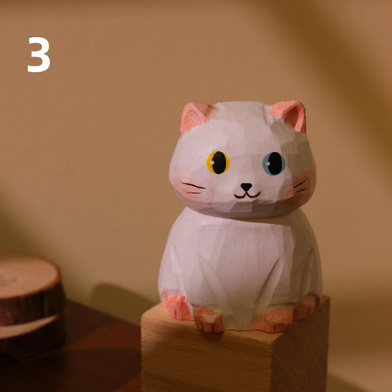 Figurine de chat en bois sculptée à la main, ornement de chat artisanal, décoration intérieure