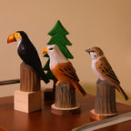 Figurines d'oiseaux en bois - Toucan, pygargue à tête blanche, moineau