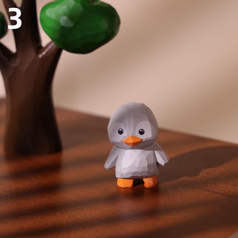 Figurine de pingouin en bois fait main, décoration d'étagère artisanale
