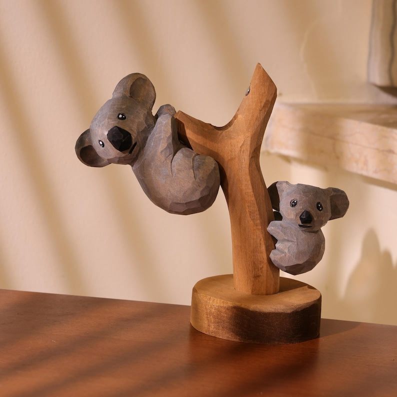 Koala en bois sculpté à la main, statue décorative de koala, décoration d'étagère