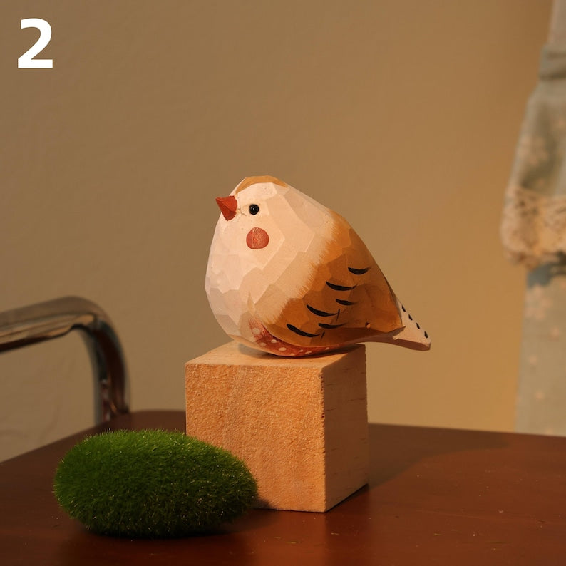 Figurine d'oiseau en bois sculpté, décoration d'étagère artisanale