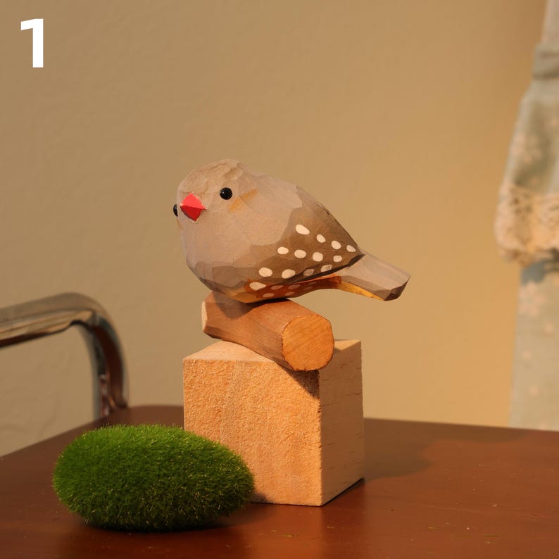 Figurine d'oiseau en bois sculpté, décoration d'étagère artisanale
