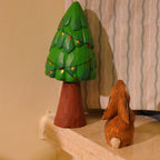 Lapin en bois sculpté à la main, figurine artisanale en bois naturel, décoration de maison