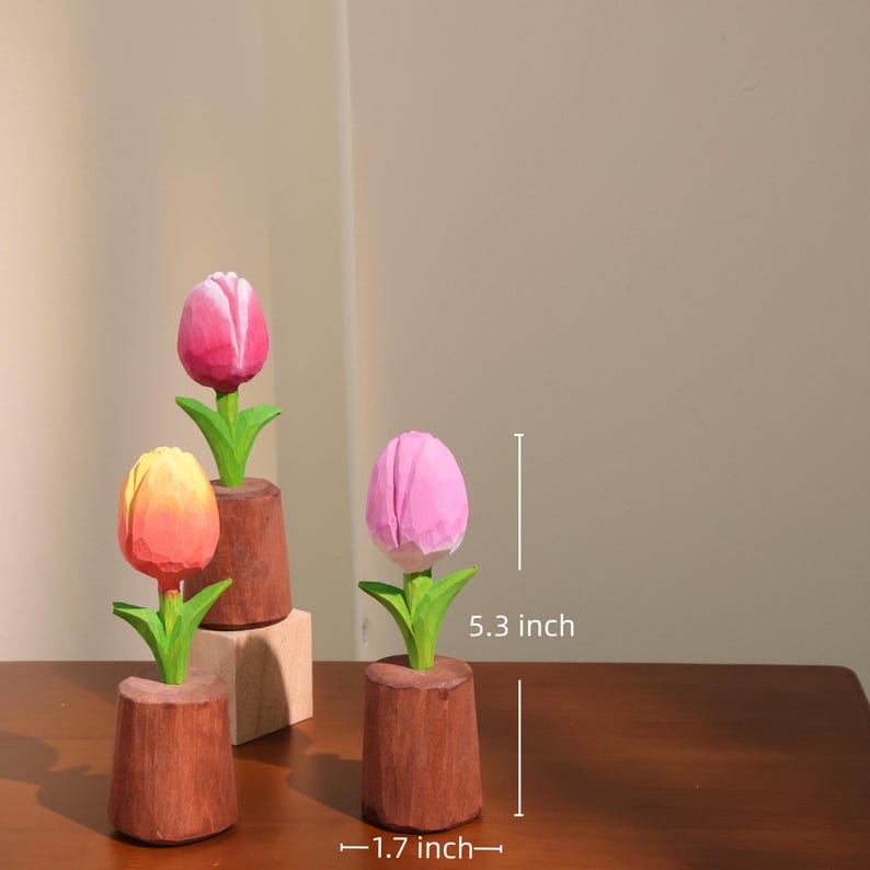 Tulipe en bois artisanale, décoration de bureau fleur en bois, ornement de maison