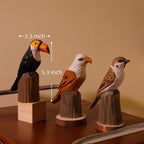 Figurines d'oiseaux en bois - Toucan, pygargue à tête blanche, moineau