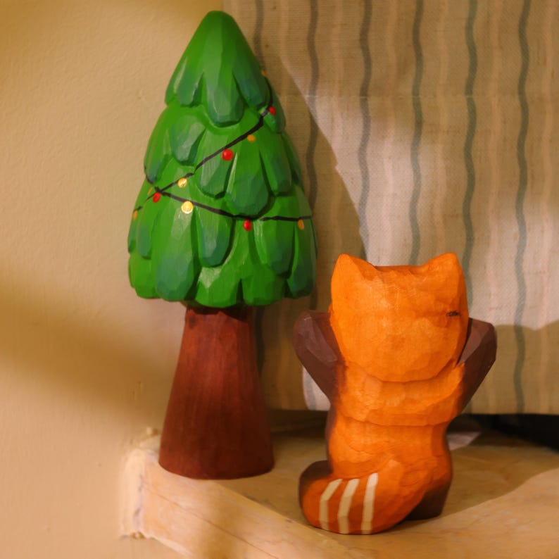 Figurine de panda roux en bois, mini statue décorative pour étagère, artisanat animalier
