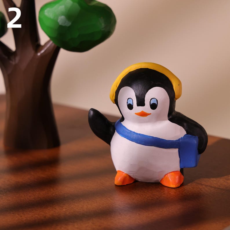 Figurine de pingouin en bois fait main, décoration d'étagère artisanale