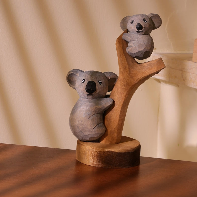 Koala en bois sculpté à la main, statue décorative de koala, décoration d'étagère