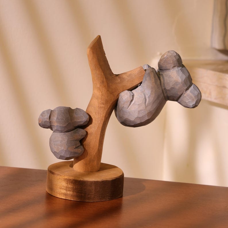 Koala en bois sculpté à la main, statue décorative de koala, décoration d'étagère