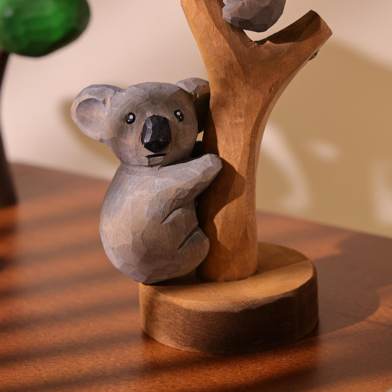 Koala en bois sculpté à la main, statue décorative de koala, décoration d'étagère