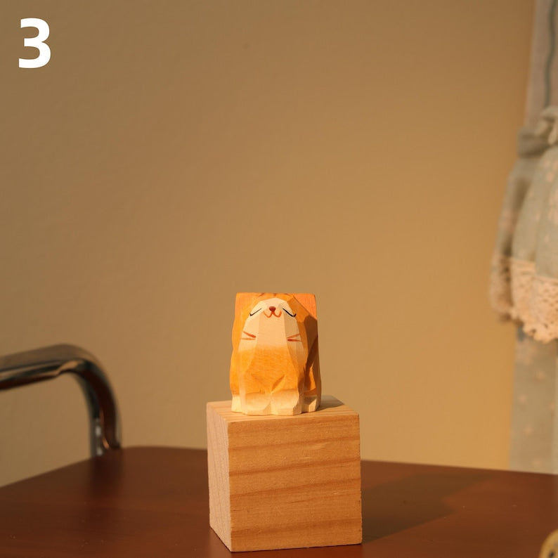 Figurine animalière en bois – Shiba Inu, chat, lapin, ours – Décoration d'étagère artisanale