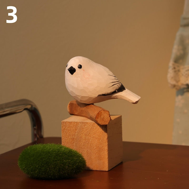 Figurine d'oiseau en bois sculpté, décoration d'étagère artisanale