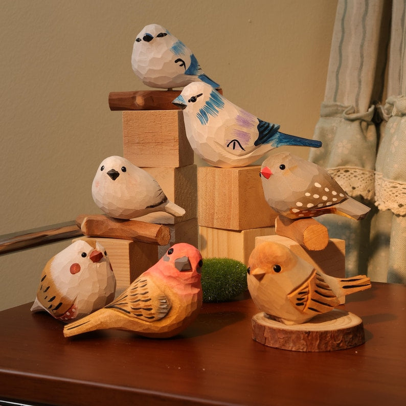 Figurine d'oiseau en bois sculpté, décoration d'étagère artisanale
