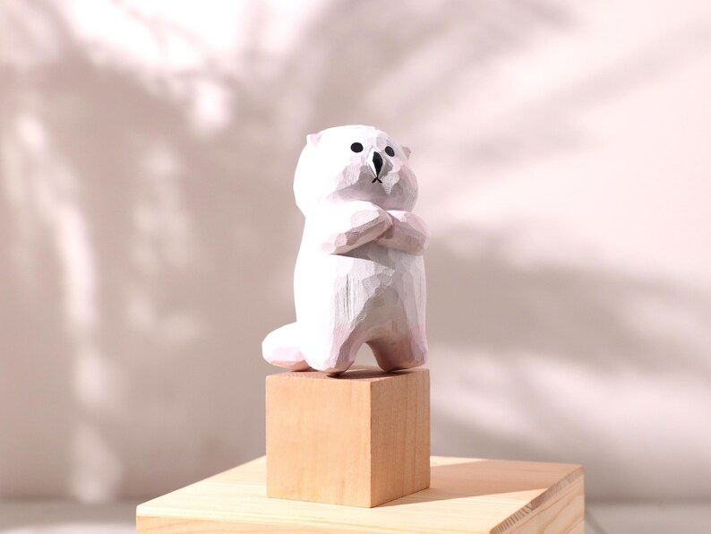 Statue en bois sculptée à la main, loutre, décoration intérieure, 7 cm