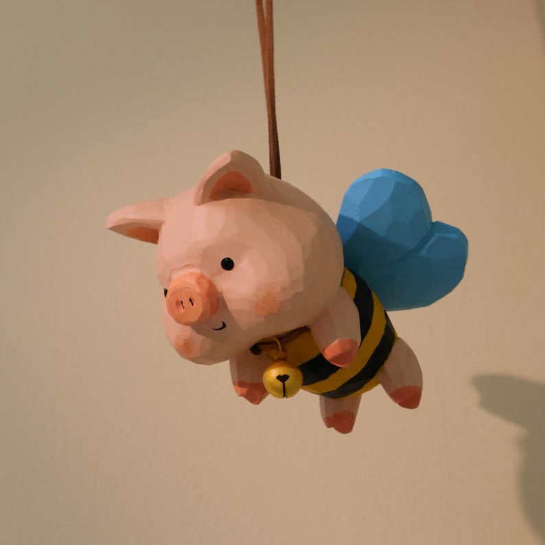 Cochon en bois décoratif fait main, décoration intérieure rustique, art du bois, décoration de Noël