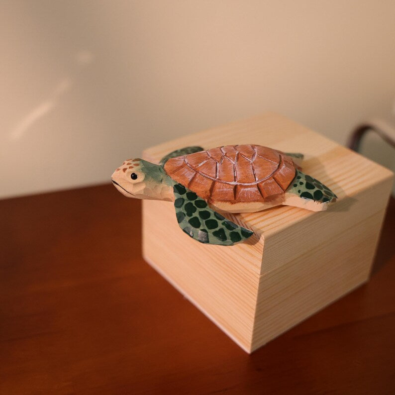 Tortue en bois sculptée à la main, statue de tortue, décoration d'étagère, décoration marine artisanale