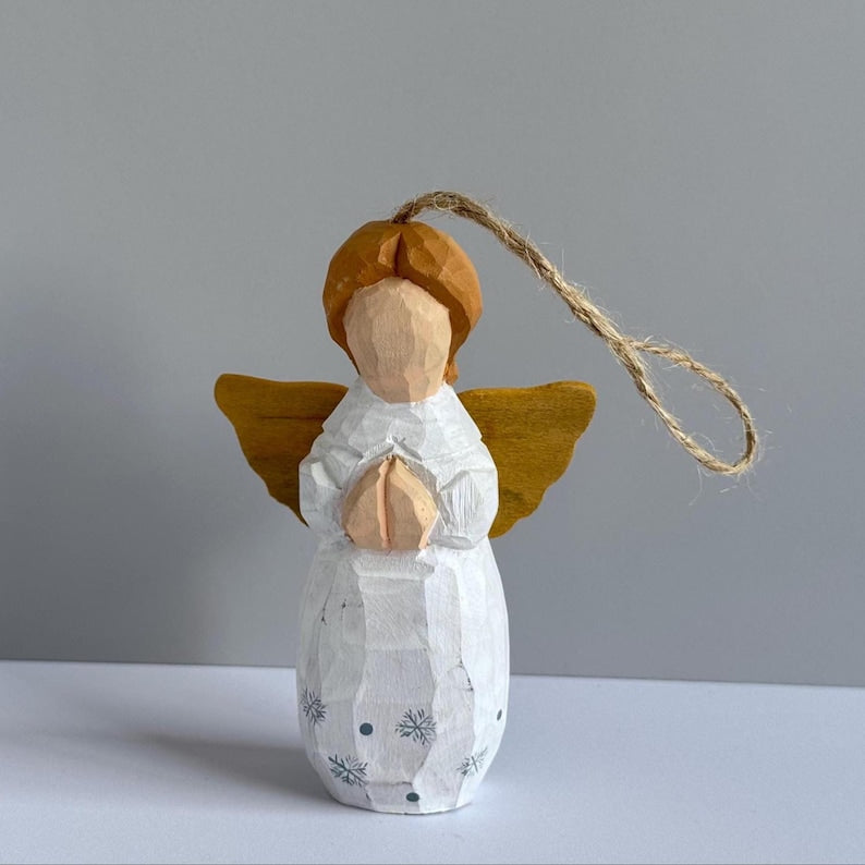 Ange en bois sculpté à la main - Statue d'ange en tilleul, décoration de Noël