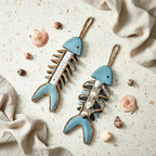 Pendentif Poisson en Bois, Thermomètre Suspendu Arête Poisson, Décoration Murale Nautique
