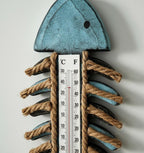 Pendentif Poisson en Bois, Thermomètre Suspendu Arête Poisson, Décoration Murale Nautique