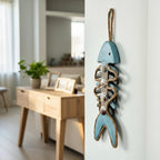 Pendentif Poisson en Bois, Thermomètre Suspendu Arête Poisson, Décoration Murale Nautique